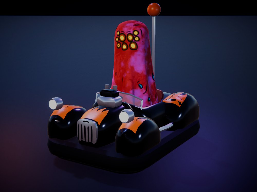 Brimstone: a black hot rod with orange flames, fat fenders and a chrome blower, driven by a red ghost