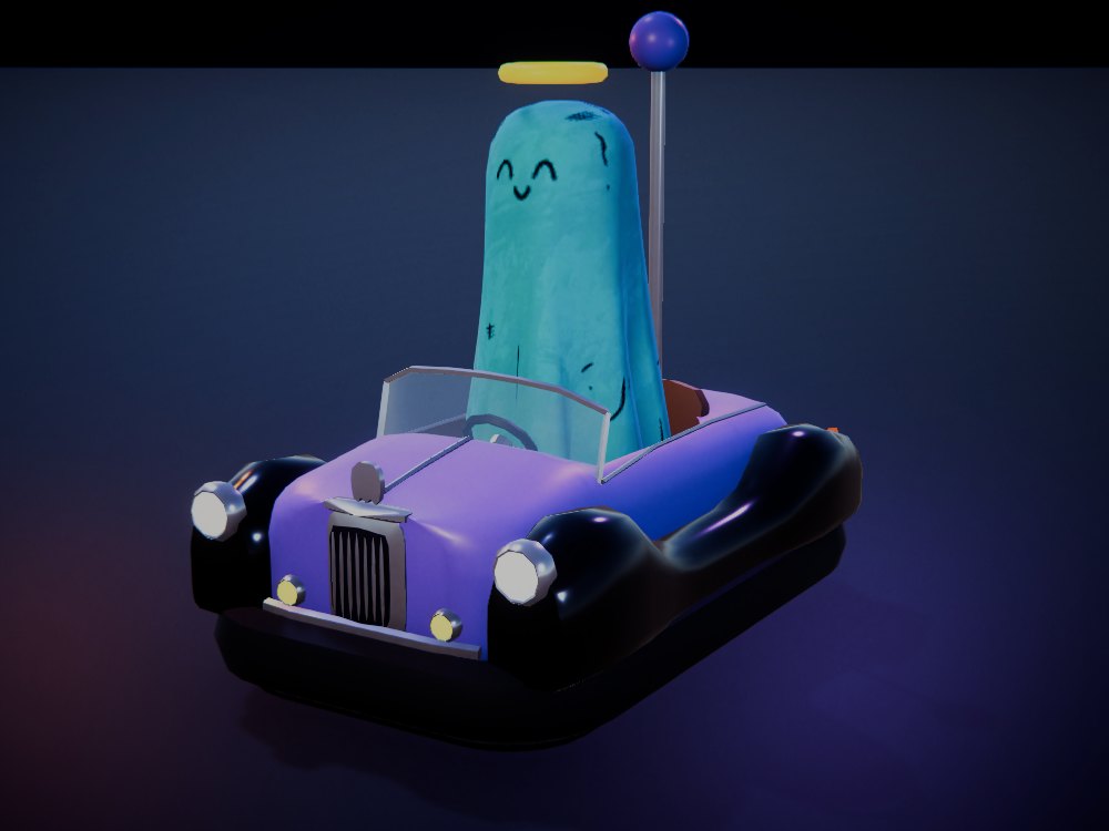 Silver Shroud: a purple limousine with black sweeping fenders and a tall chrome grille, driven by a ghost with a halo